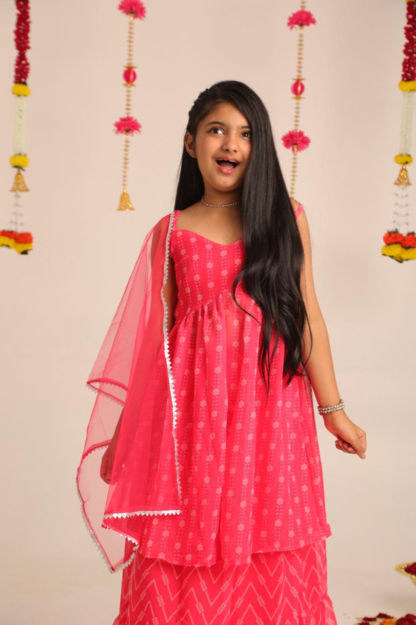 Festive Flare Sharara Set – Bright Pink Edition