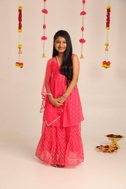 Festive Flare Sharara Set – Bright Pink Edition