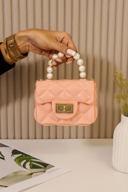 Quilted Jelly Mini Bag with Pearl Handle