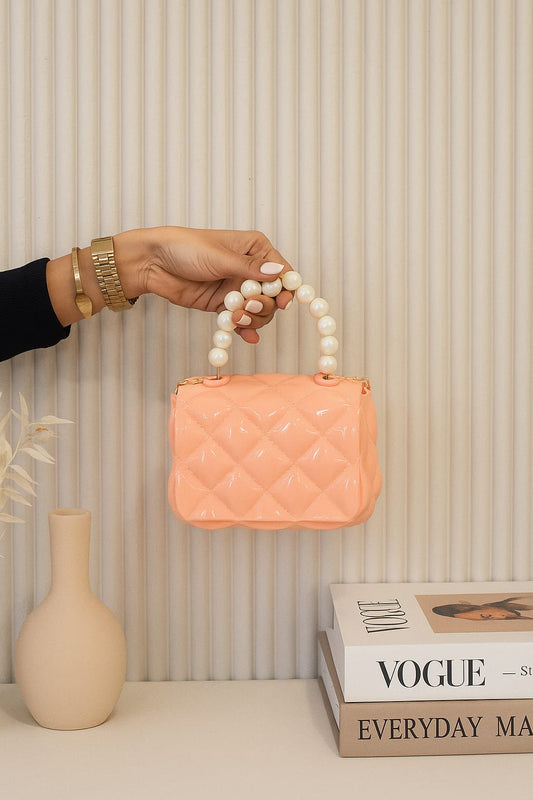 Quilted Jelly Mini Bag with Pearl Handle