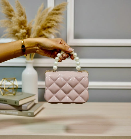 Blush Pink Quilted Jelly Bag with Pearl Handle