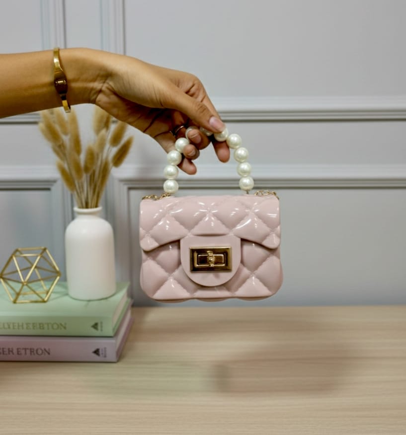 Blush Pink Quilted Jelly Bag with Pearl Handle