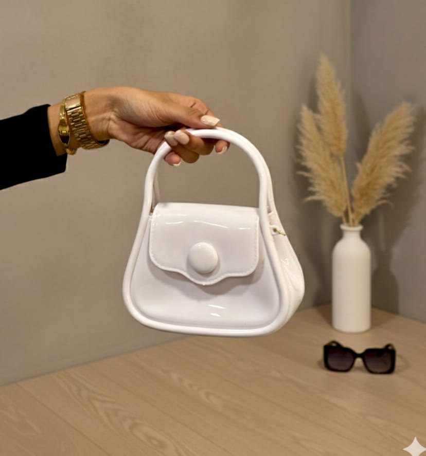 White Patent Mini Trapeze Handbag