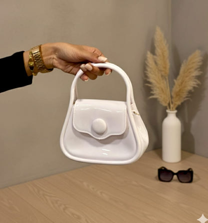 White Patent Mini Trapeze Handbag