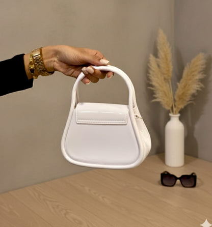 White Patent Mini Trapeze Handbag