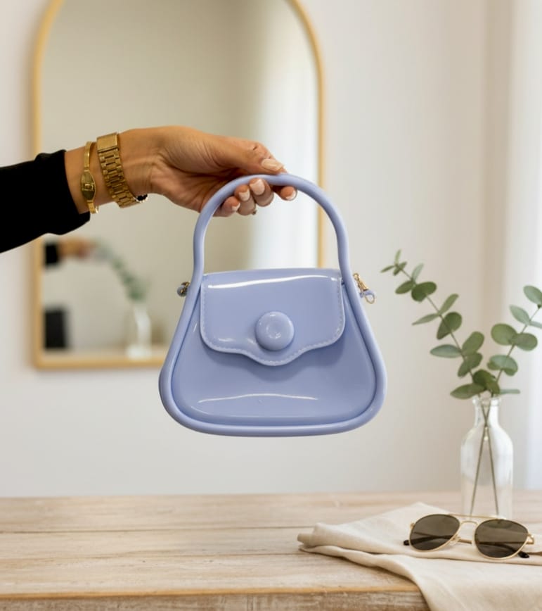 Periwinkle Patent Mini Trapeze Handbag
