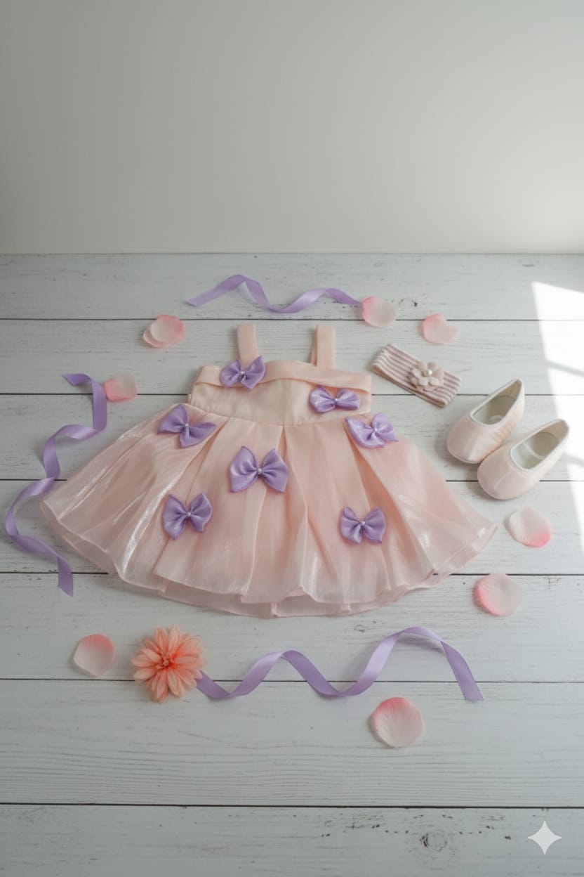 SOFT PEACH BOW DRESS SET