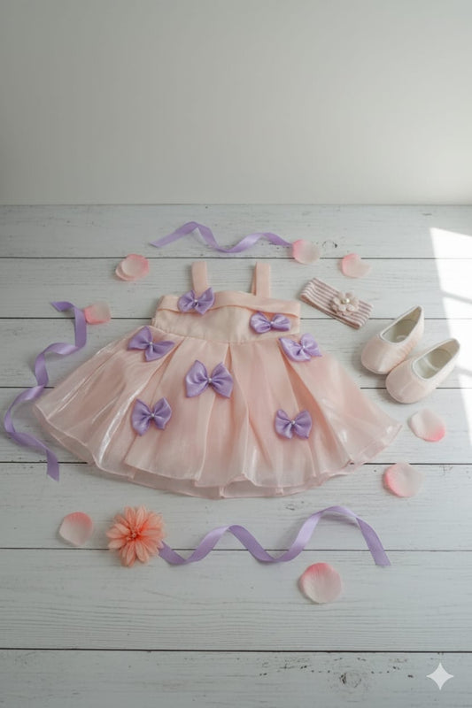 SOFT PEACH BOW DRESS SET