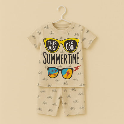 “Summertime Vibes” Cool Sunglasses & Bicycle Print Cotton Nightwear Set