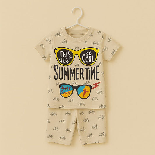 “Summertime Vibes” Cool Sunglasses & Bicycle Print Cotton Nightwear Set