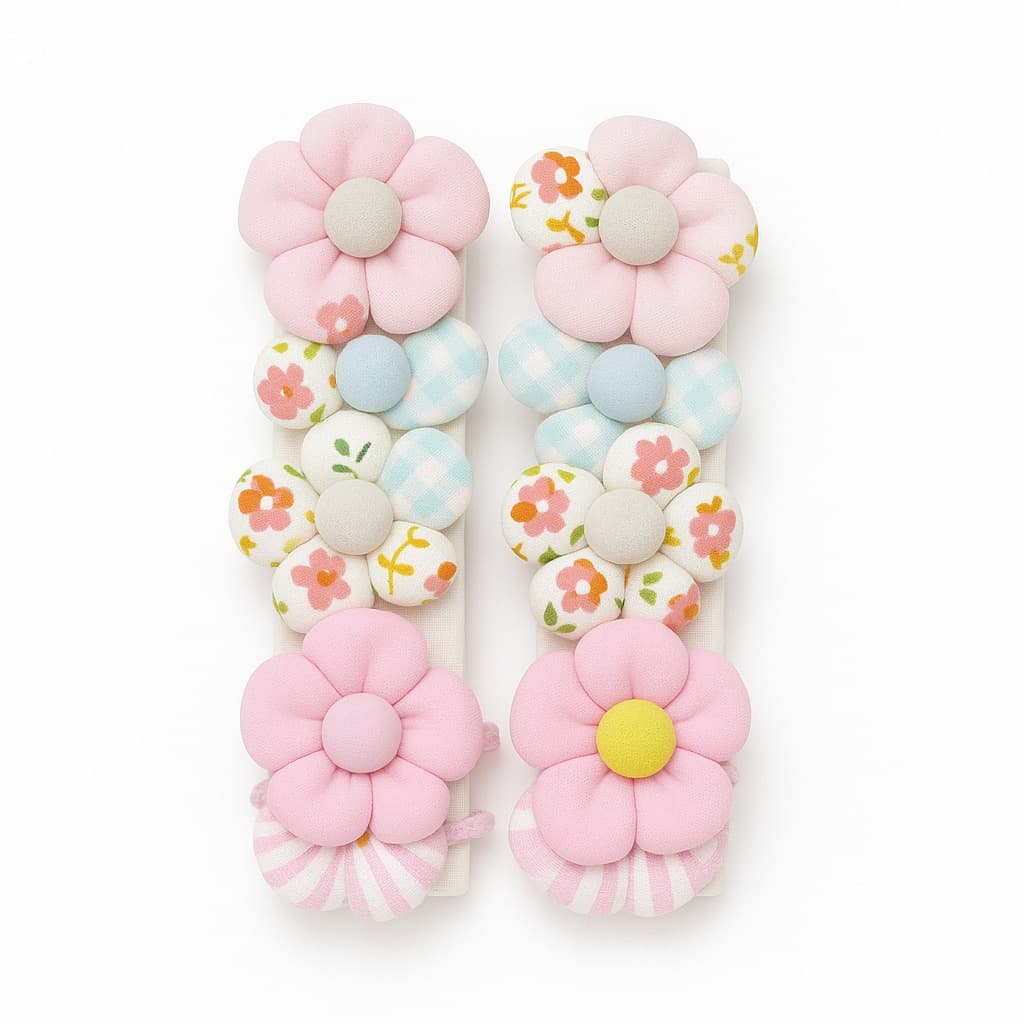 Pastel Puffy Flower Hair Clip Set