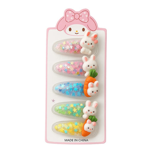 Bunny & Carrot Themed Hair Clips Set (Pack of 5)