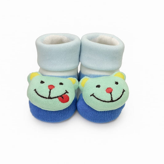 Baby Booties with 3D Bear Face – Soft Cotton Booties for Infants (0–6 Months)