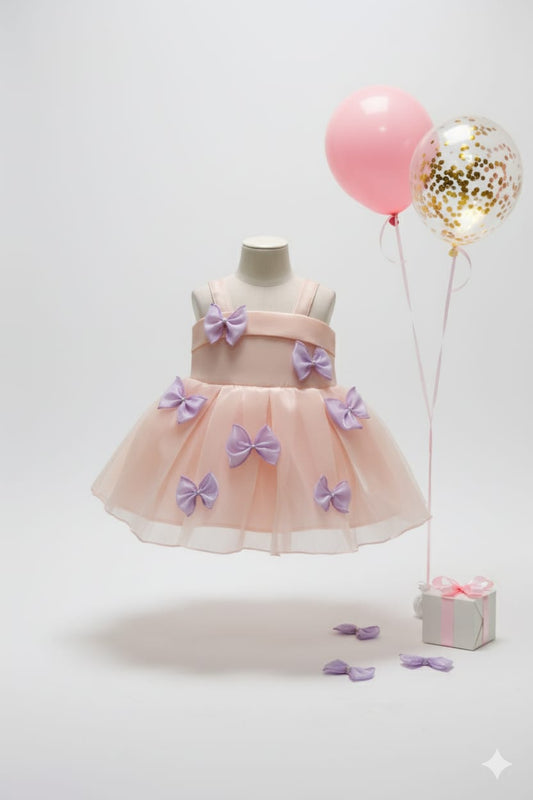 SOFT PEACH BOW DRESS SET