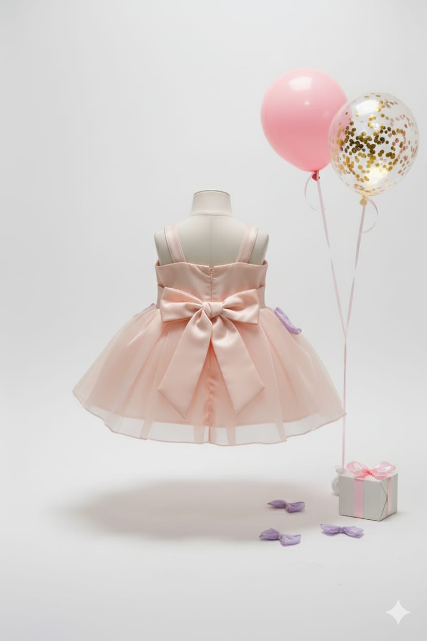 SOFT PEACH BOW DRESS SET
