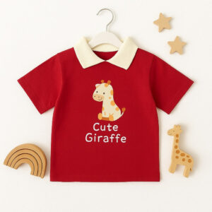 Cute Giraffe Print Polo T-Shirt for Boys – Bold Red Charm