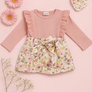 Elegant Pink Floral Baby Dress with Ruffle Detail