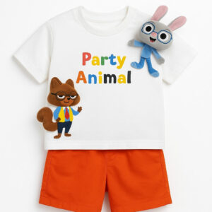 “Party Animal” Cartoon Character T-Shirt & Shorts Set