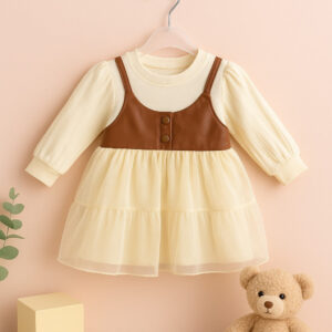 Charming Layered Baby Girl Dress with Faux Leather Bodice