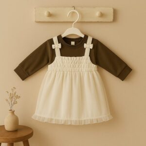 Elegant brown & Cream Layered Dress Set for Baby Girls