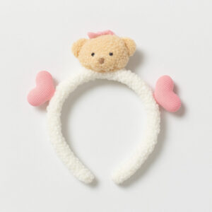 Teddy Bear Plush Headband with Pink Hearts – Soft & Adorable for Kids