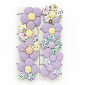 Set of 10 Purple Floral Rubber Bands  for Girls