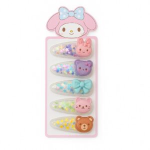 Set of 5 Glitter Star Snap Hair Clips with Cute Cartoon Charms