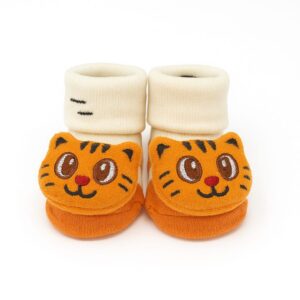 Orange Kitty Baby Booties with Cream Cuffs (0 - 6 Months)