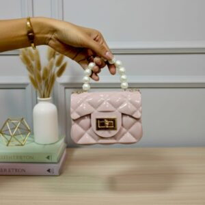 Blush Pink Quilted Jelly Bag with Pearl Handle