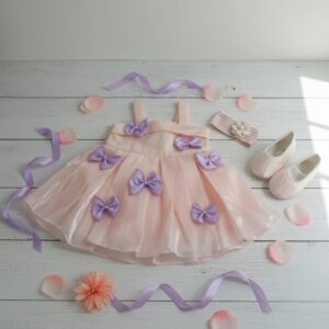 SOFT PEACH BOW DRESS SET