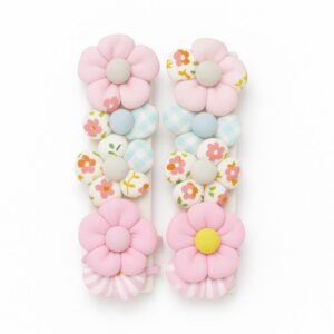 Pastel Puffy Flower Hair Clip Set
