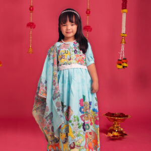 Festive Printed Lehenga Set for Kids – Elephant & Nature Motif