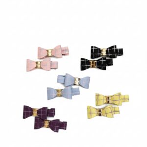 Metallic Plaid Bow Hair Clips ( Set of 5 )